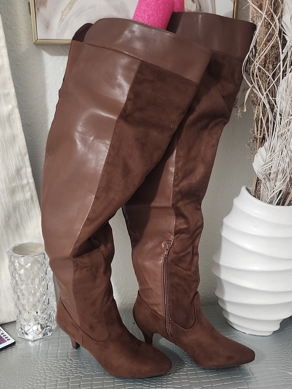 comfortview Two-Tone Brown Over-the-Knee Boots